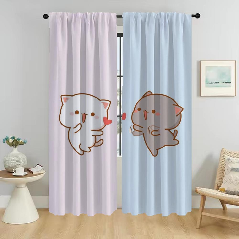 Kitchen Curtains for Camera Peach Mochi Cat Elegant Room Curtains 2 Pieces Tulle for Bedroom Living Room Curtain Shades Blackout