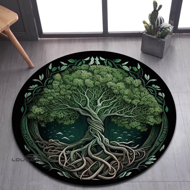 Tree of Life Retro Printed Round Carpet Living Room Bedroom Beautiful Carpet Non -slip Door Pad Floor Mats Birthday Gift