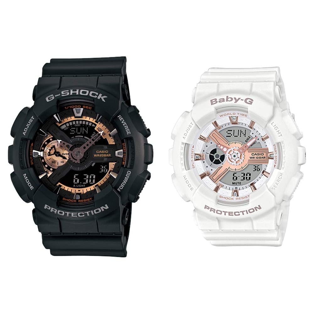 Casio G-Shock Baby-G Pair Watch Digital Analog Rose Gold Black White 20 Bar Waterproof GA-110RG-1A GA-110RG-7A