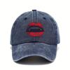 Vampire Fangs Lips Print Baseball Cap Distressed Washed Cotton Adjustable Snapback Hat Unisex Casual Outdoor Casual Headwear