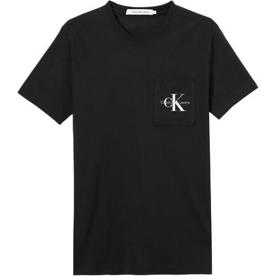 Jeans Slim Fit Solid Color Round Neck Short Sleeve T-Shirt With Letter Pocket Men Tops Black J30J320936-BEH