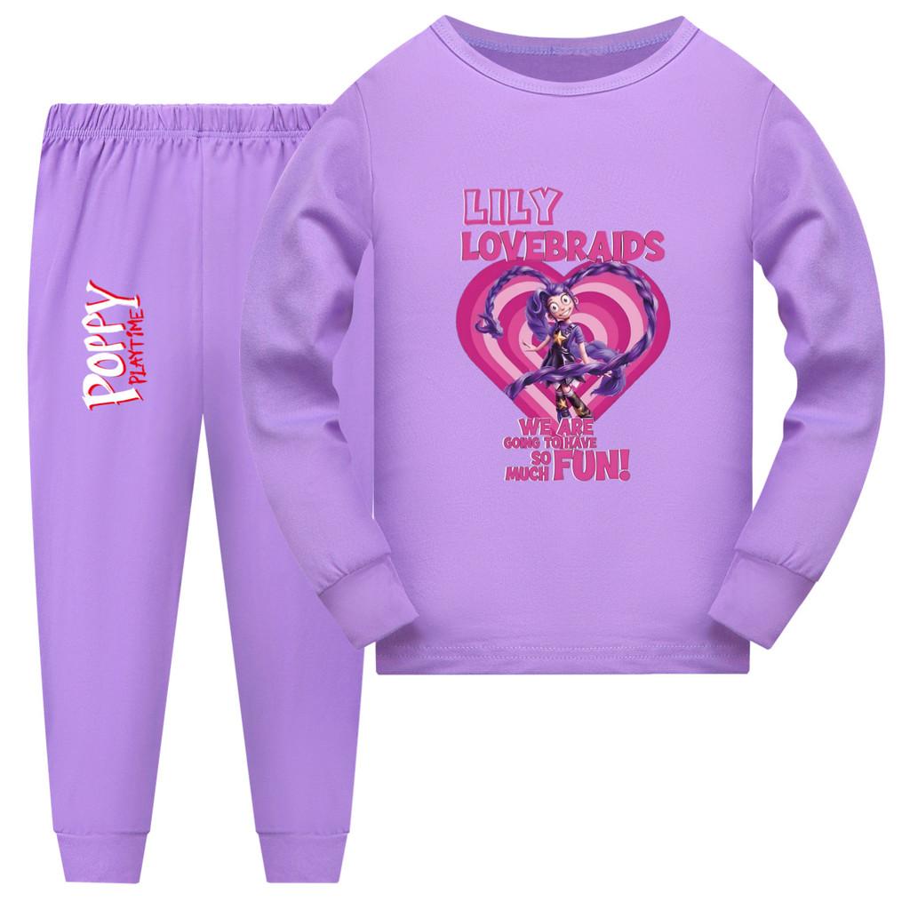 5580 Детские Девочки Лилия Любовные Косы Принт Пижама Комплекты 110cm фиолетовый