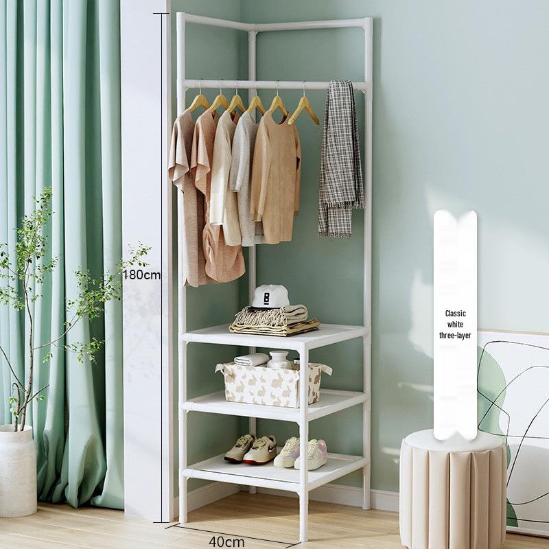 Modern Minimalist Metal Floor Coat Rack: Multifunctional Bedroom Clothes Hanger & Storage Solution.