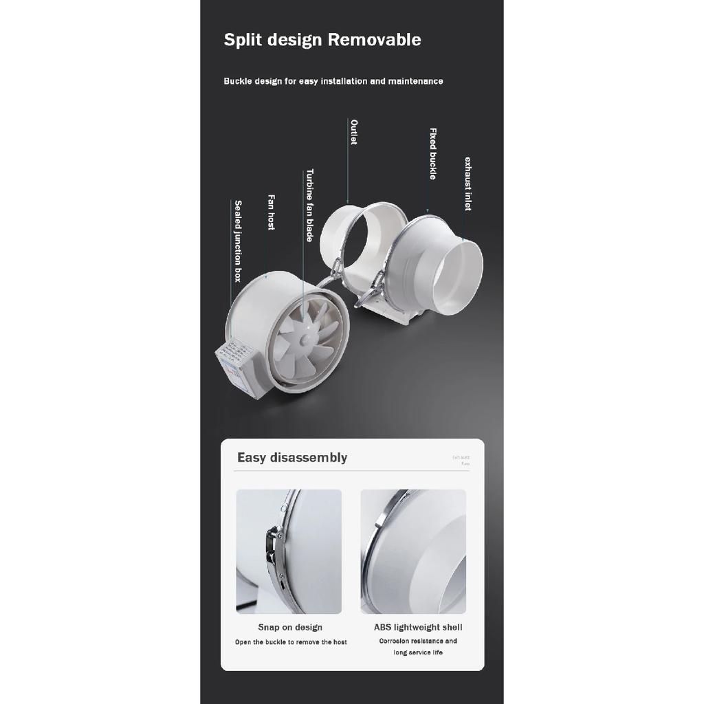 3/4/5 inch Exhaust Fan Home Silent Inline Pipe Duct Fan Bathroom Extractor Ventilation Kitchen Toilet Wall Air Ventilator 110V