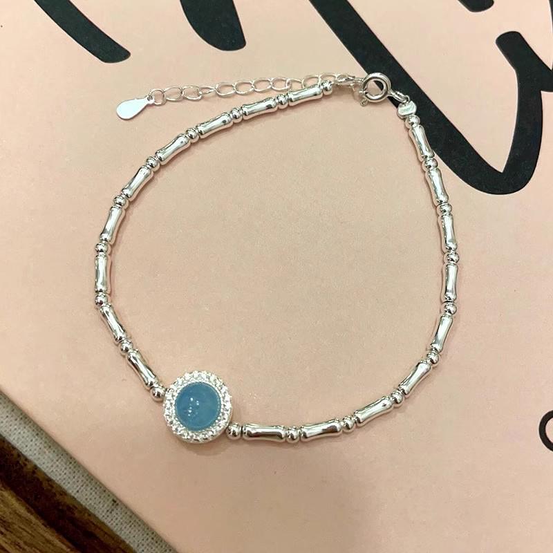 Women s Bamboo Section Bracelet: Chinese National Style, Light Luxury, Exquisite Aquamarine, Crushed Silver, High-End Feel.