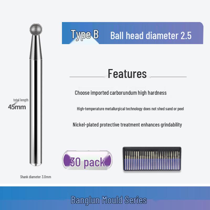 Banglun Diamond 3mm Alloy Grinding Head Set: Jade Carving, Cylindrical, Conical, Ball Needles