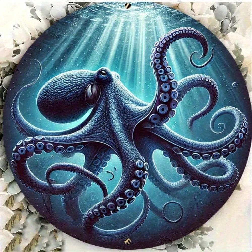 Vintage Deep Sea Blue Octopus Metal Tin Sign 7.8 Inch Wall Art Home Decor 20x20 разноцветный