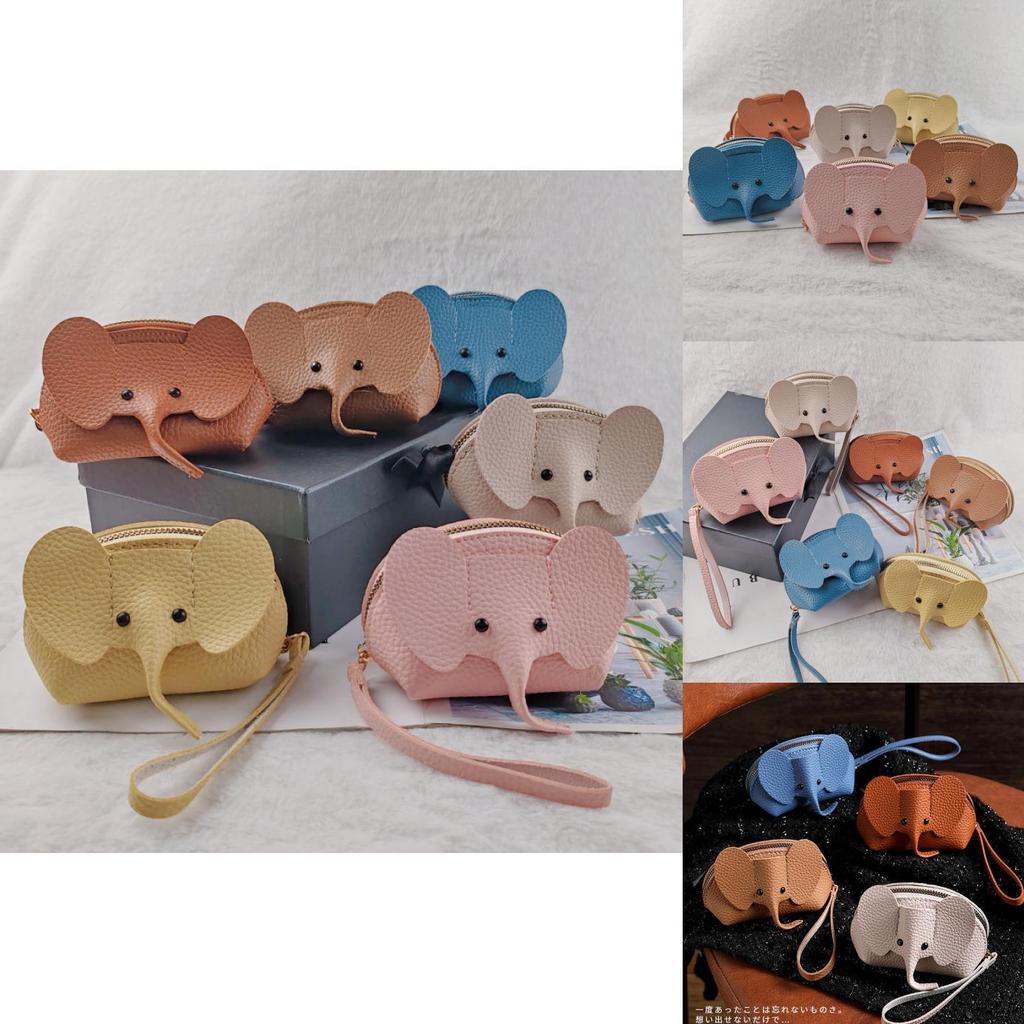 Sweet And Fresh Style Pu Leather Elephant Coin Purse Women's Bag Pendant Card Holder Lipstick Bag Zipper Coin Purse Lemon Yellow