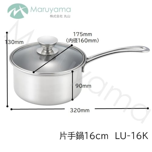 Maruyama Lucente Saucepan, 16cm, 1.8L, Glass Lid, LU-16K, Induction and Gas Stove Compatible, Stainless Steel, Made in Japan, Tsubame-Sanjo