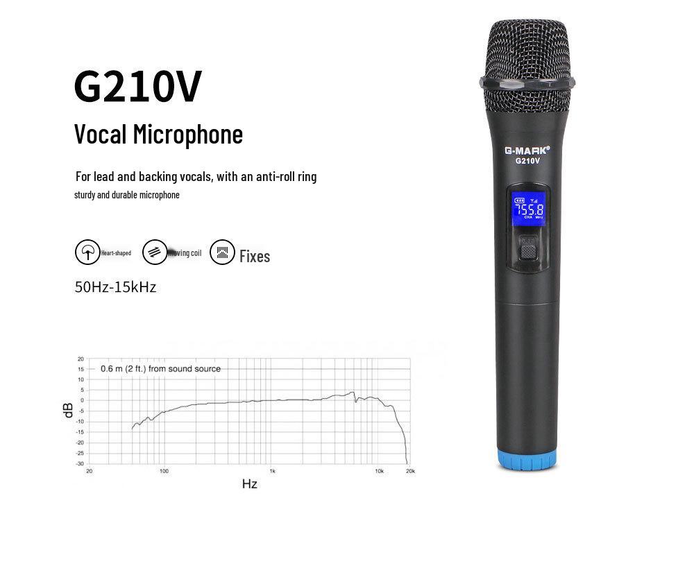 G-Mark G210V Two-in-One Wireless Stage Dynamic Microphone with High Sound Quality and Noise Reduction.