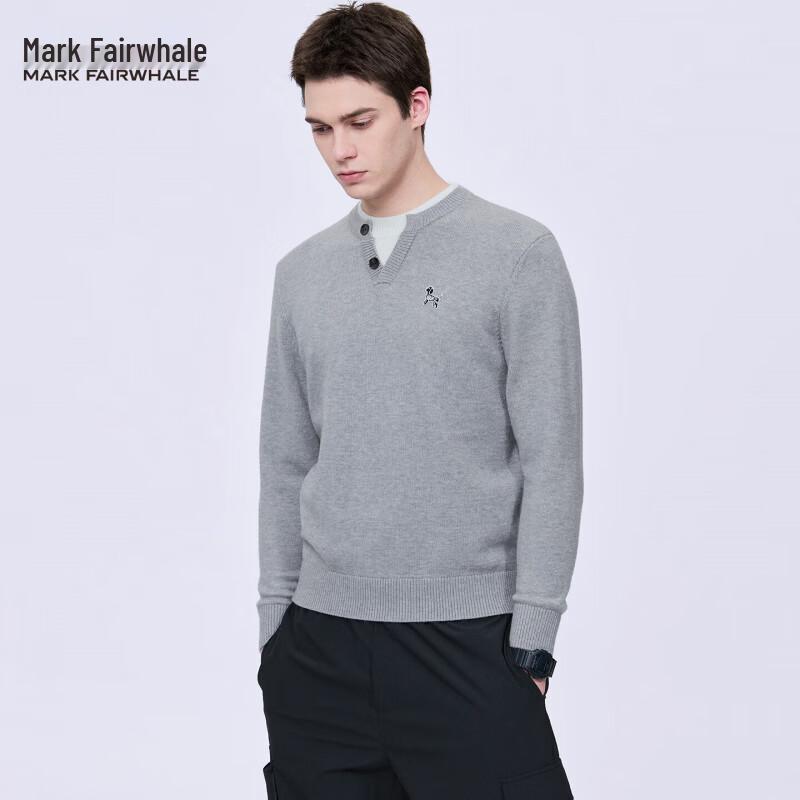 Mark Fairwhale Men's Faux Two-Piece Henley Neck Knitted Sweater