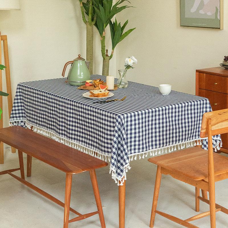 Dining Table Coffee Table Tablecloth Jacquard Cotton And Linen Lattice Fringed Lace Rectangular Pastoral Tablecloth