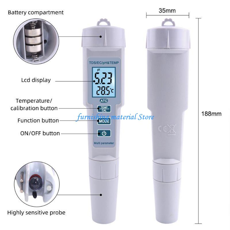 Y5GD 4 in 1 Temperature Meter Digital Water Quality Monitor Tester for Pools Drinking