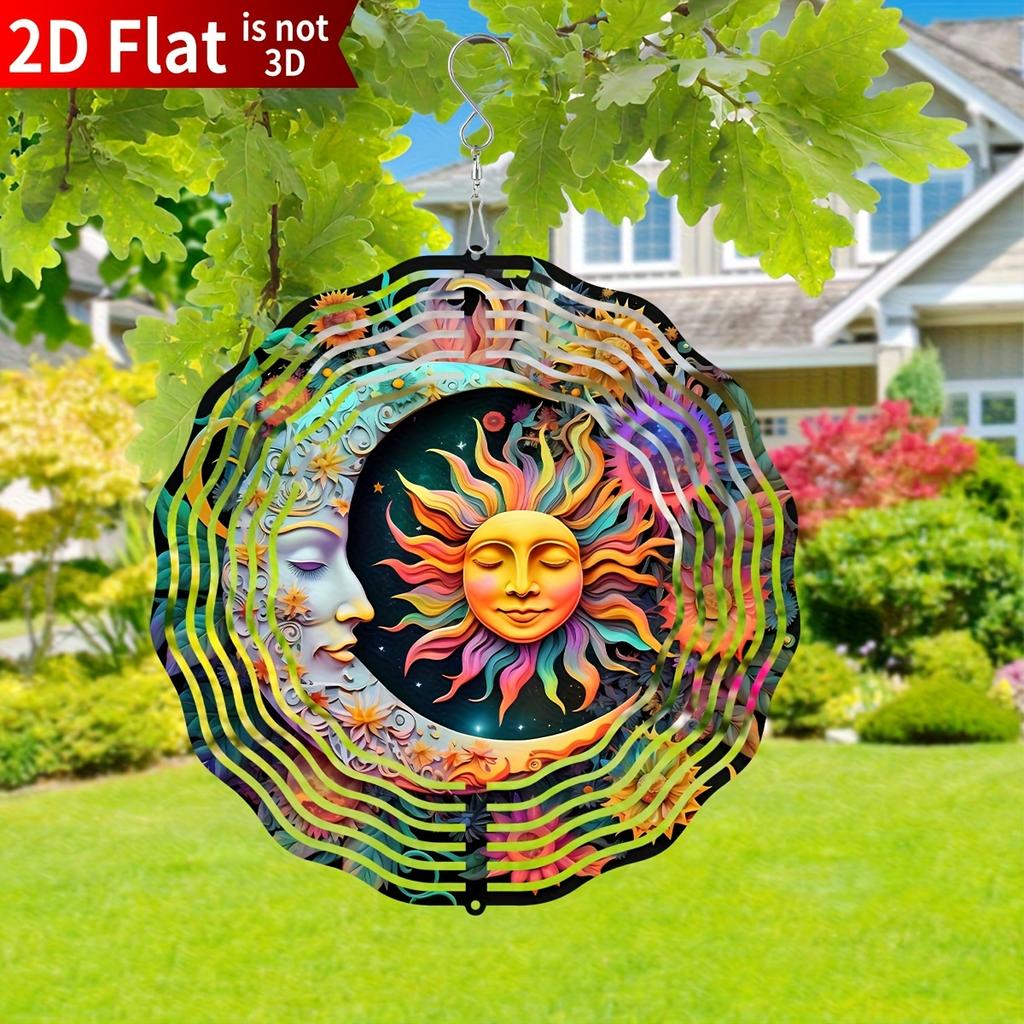 Moon & Sun Wind Spinner. Round Kinetic Metal Art for Indoor/outdoor Holiday Gifting.