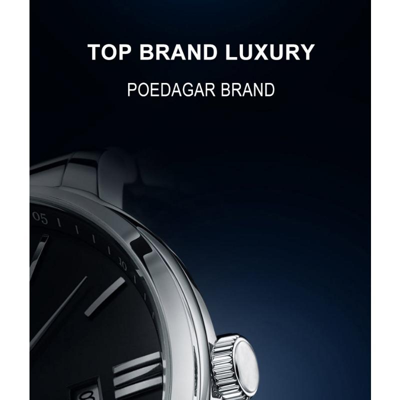 POEDAGAR Luxury Sports Men's Wristwatch Stainless Steel Waterproof Date Watch High Quality Casual Fashion Quartz Watches