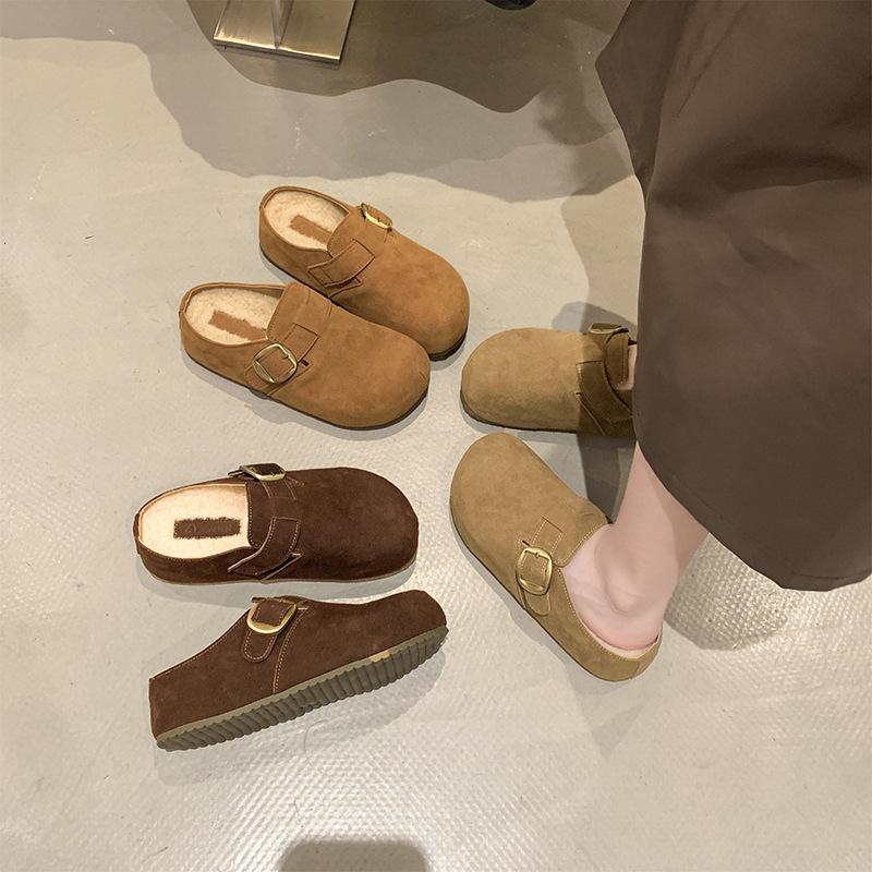 Lazy version~ retro slippers outer wear 2025 autumn new thick-bottomed casual bag head half slippers women's Boken tow