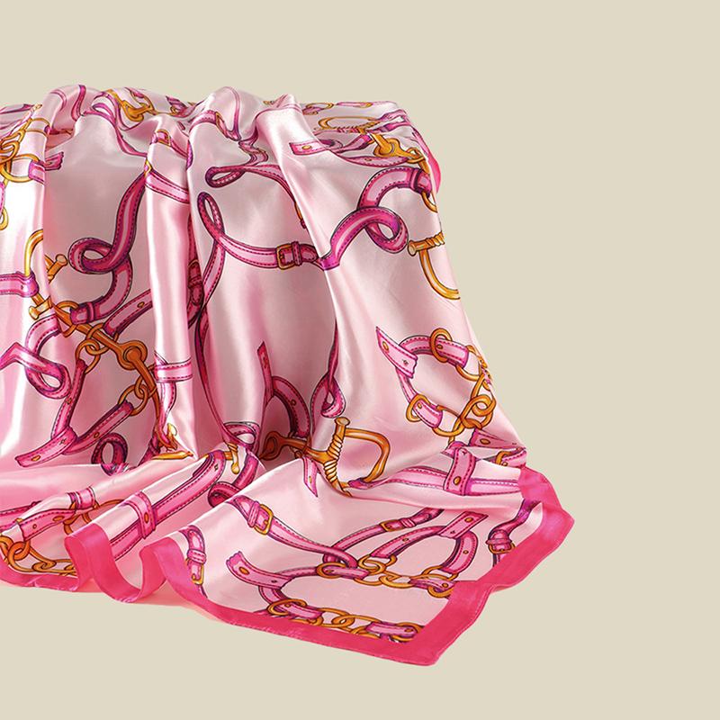 85cm Square Scarf Silk Chain Printing Shawl Multi-Functional Scarf Outdoor Beach Travel Head Wrap Windproof Hijab