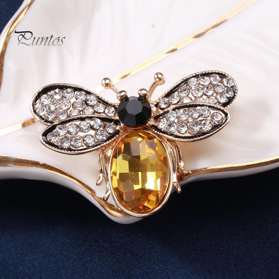 Cute Rhinestones Faux Gem Brooch Pin Bee Shape Suit Lapel Shawl Scarf Badge Wear-resistant Faux Silk Buckle Fashion Accessories