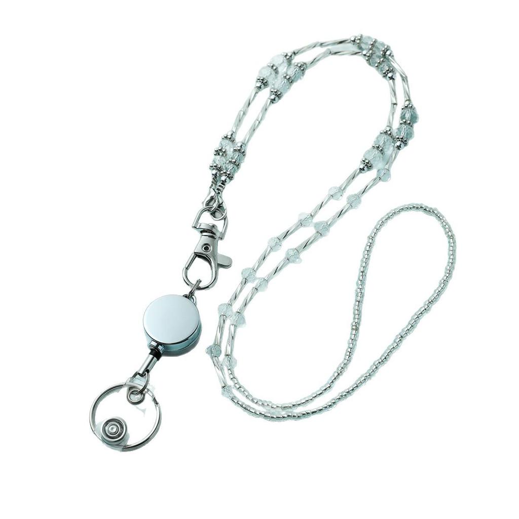 Crystal Stone Lanyard Necklace with Easy-Pull Buckle for ID and Keys