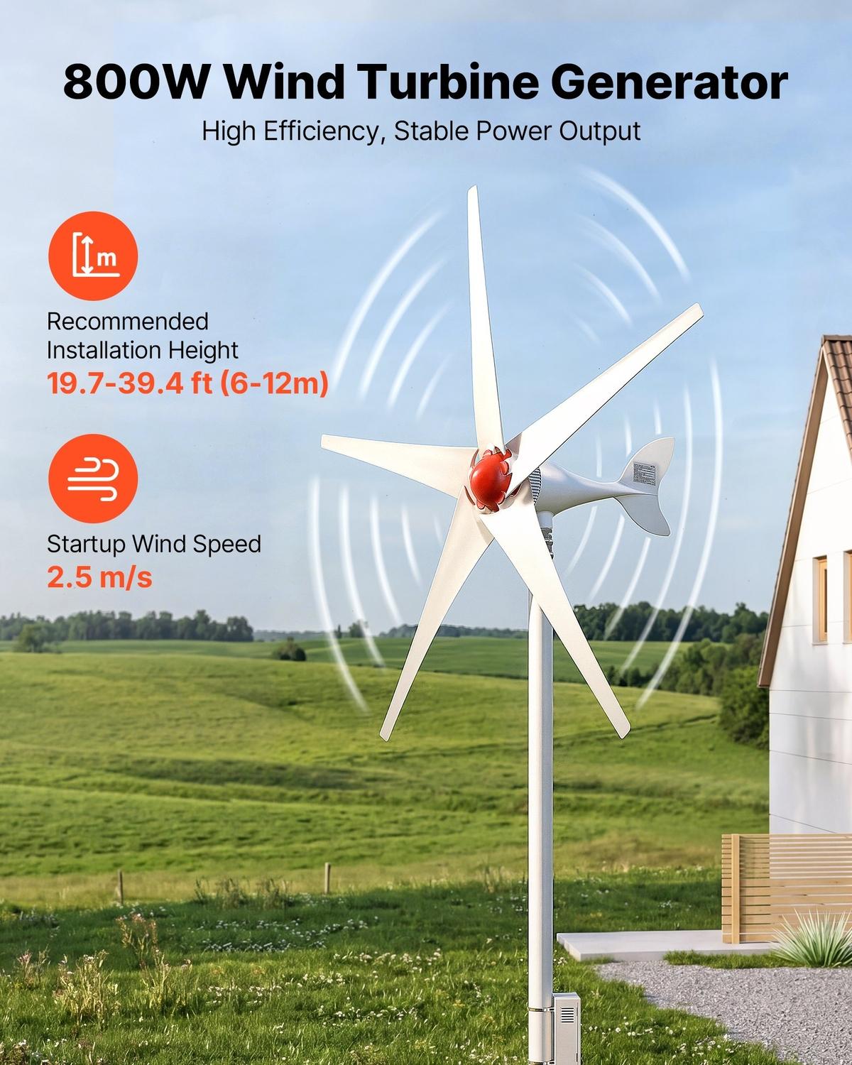 800W 12V Wind Turbine Generator, 5-Blade