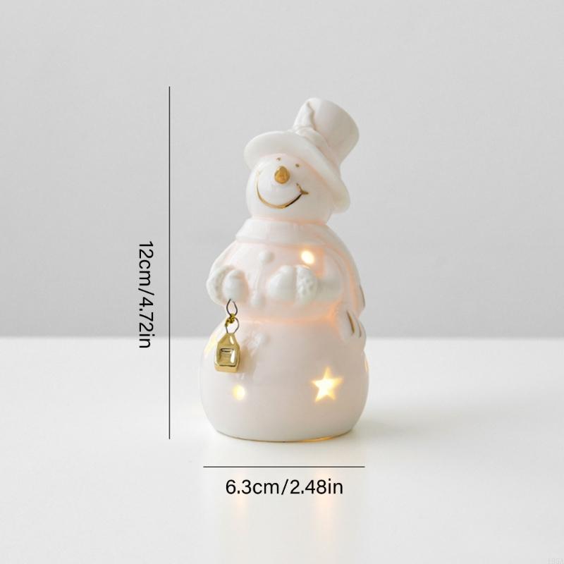 Miniature Ceramic Christmas Tree Snowman Car Sculpture With Cutout and LED Lighted for Home Office Desktop Shelf Decors
