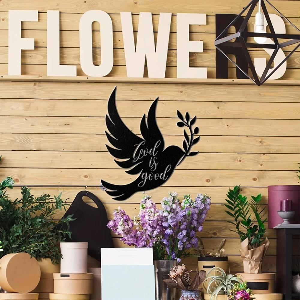 1 шт. Металлическое настенное панно «Голубь мира» - Оливковые ветви и черный контур — фото 5