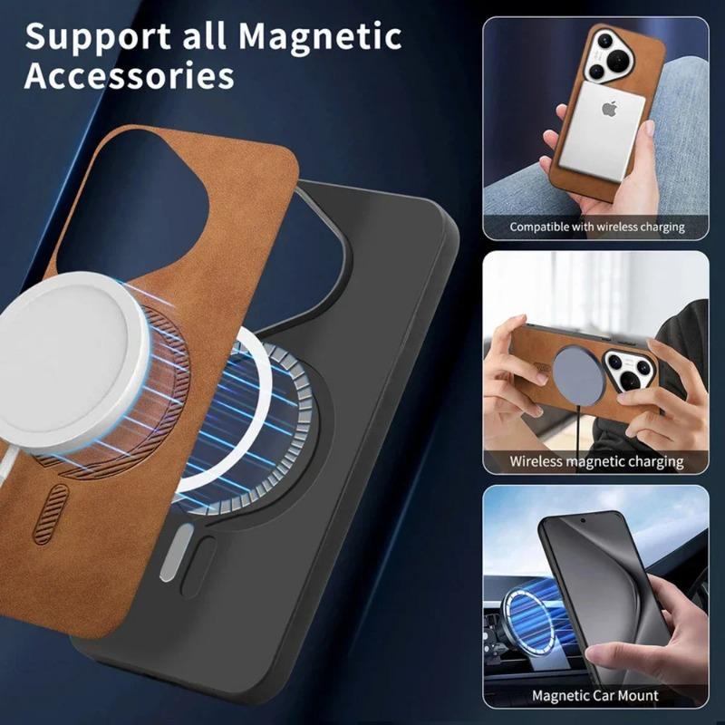 For Pura 70 Ultra 70pro Plus Luxury Business Leather for Magsafe Magnetic Wireless Charging Cover Huawei Pura 70 Pro+ Protection Bumper