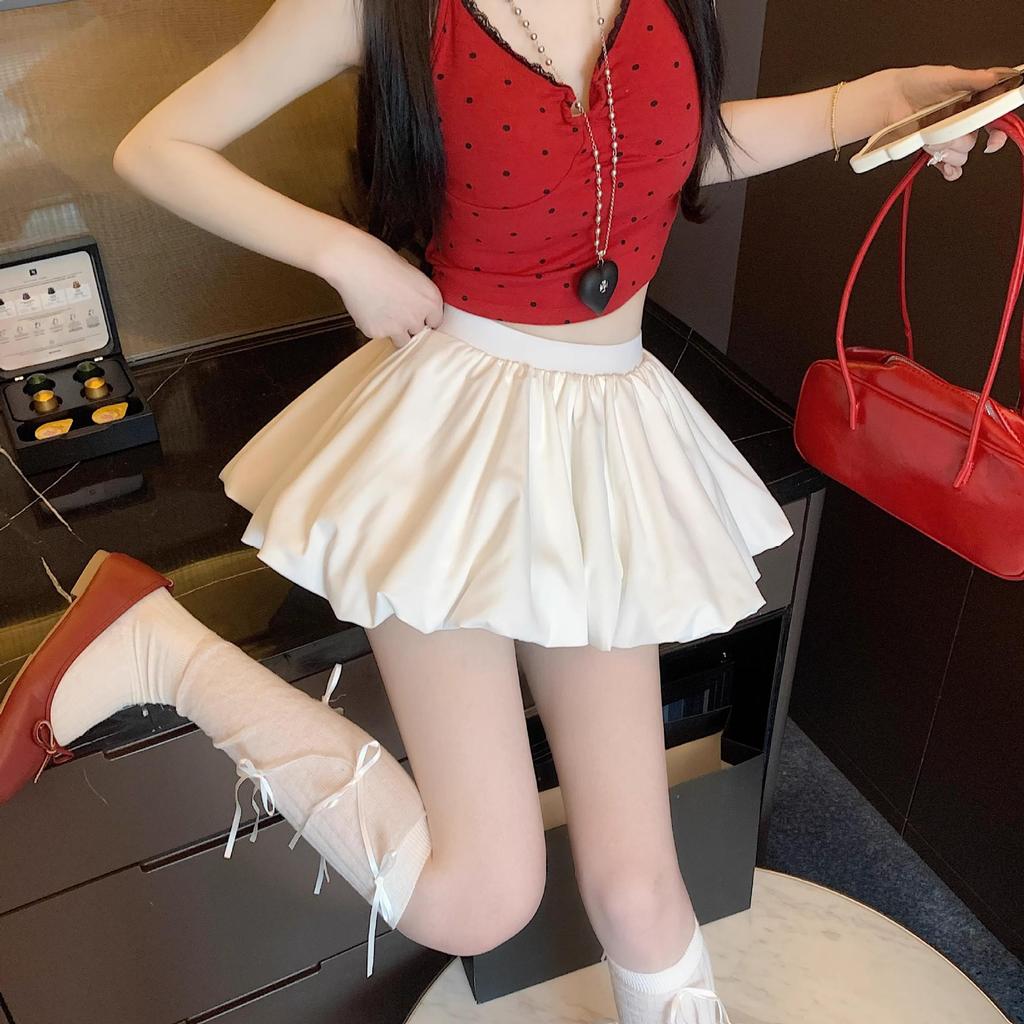 Women's High-Waisted Pleated Ballet Skirt – Slimming A-Line, Anti-Exposure, Fluffy Short Style for Summer