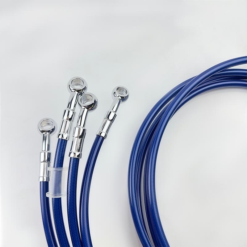 

Blue PVC Braided Motorcycle Brake Line 400-2200mm Pre-Assembled with Fixed 28° 10mm Banjo Fittings Universal Hydraulic Kit 400mm