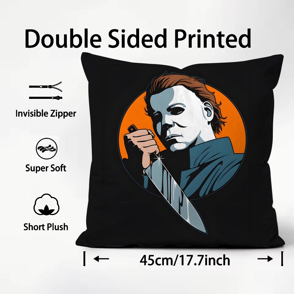 MMichael MMyers Horror Movie Cushion Cover Plush Fabric Soft DoubleSided Printed Sofa Warm Winter Home Child Gift Pillow Case