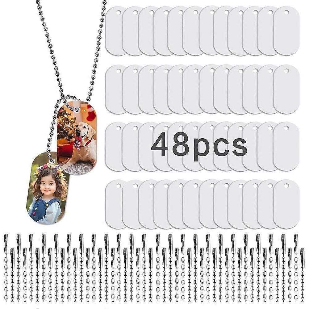 Sublimation Dog Tags Blanks 48 Pcs Aluminum Sublimation Dog Tag Chain Necklace Double Sided Dog Tags Oval for Pets
