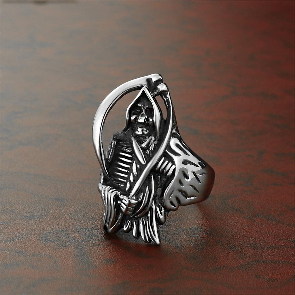 Santa Muerte Mexikanischer Sensenmann Unsere Liebe Frau vom Heiligen Tod Edelstahlring für Männer Punk Schmuck