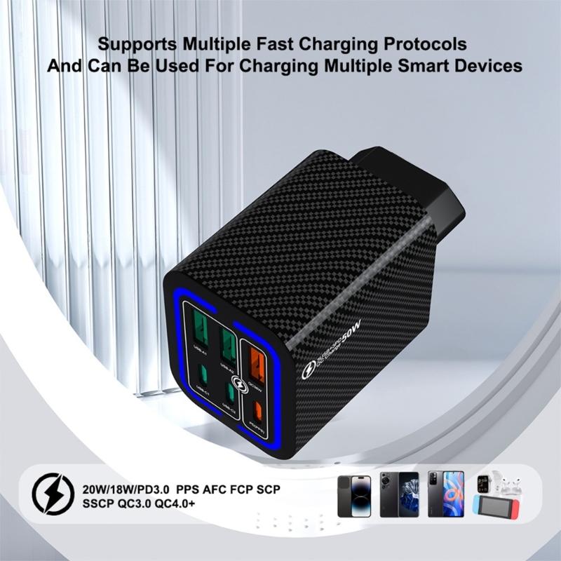 USB Fast Charging Block,36W PD20W 6 Port USB Wall Charging Brick,Power Adapter Multiport Charging Plug