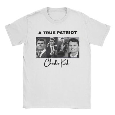 A True Patriot Charlie Kirk T-Shirt for Men  Funny Pure Cotton Tee Shirt Crew Neck Short Sleeve T Shirt Plus Size Clothing