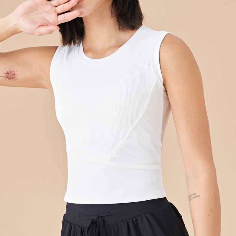 

Женская спортивная майка с рубчиком, круглым вырезом и нагрудными вкладышами - Универсальный утягивающий топ без рукавов для йоги и пилатеса S (recommended 80-95 jin)