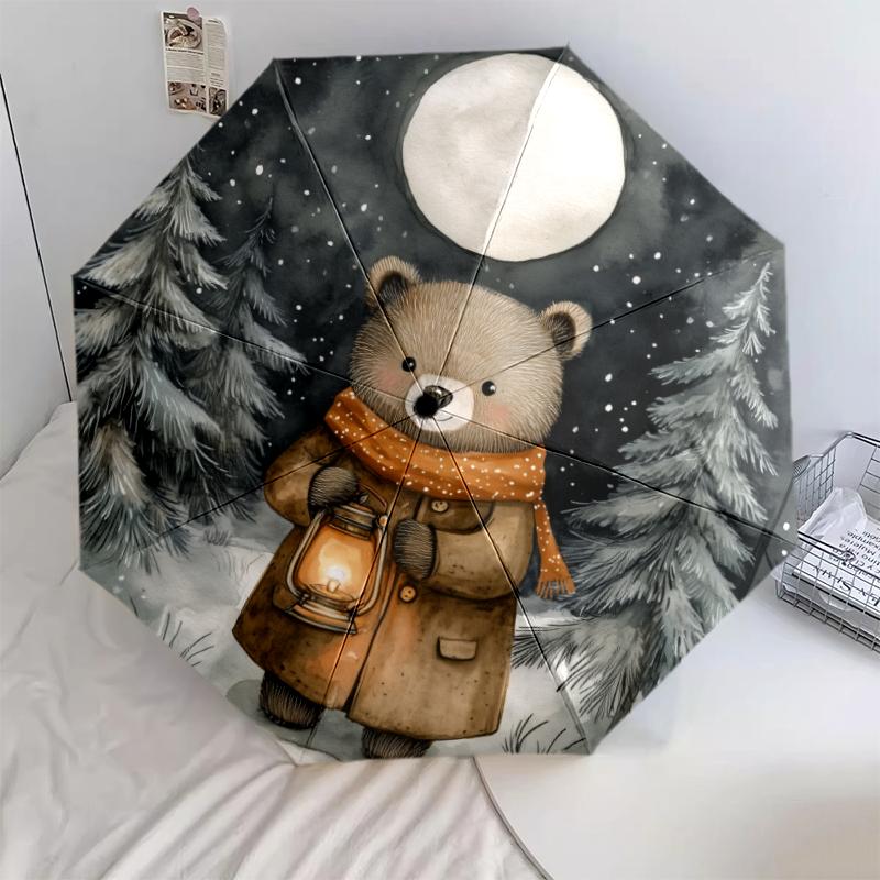 Little Bear Theme pattern, automatic folding umbrella, portable and foldable design, 8 ribs, a Christmas or birthday gift.