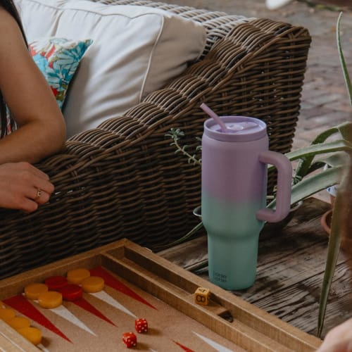 40oz Stainless Steel Vacuum Travel Mug with Handle and Straw, Perfect for Travel, Car, or As a Gift, Perfect for Parties, Office, or Coffee (Purple Gr