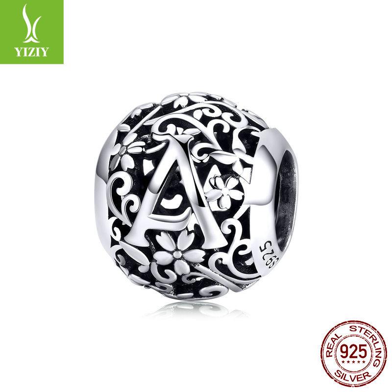 

Бусины-алфавит из стерлингового серебра с лесным узором - Аксессуары для изготовления украшений своими руками (S925SCC1444) Sterling Silver