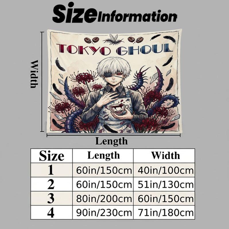 Tokyo Ghoul Wall Tapestry Aesthetic Wall Hanging Printed Fabric Blanket Decorative Tapestries For Bedroom Living Room Home Decor