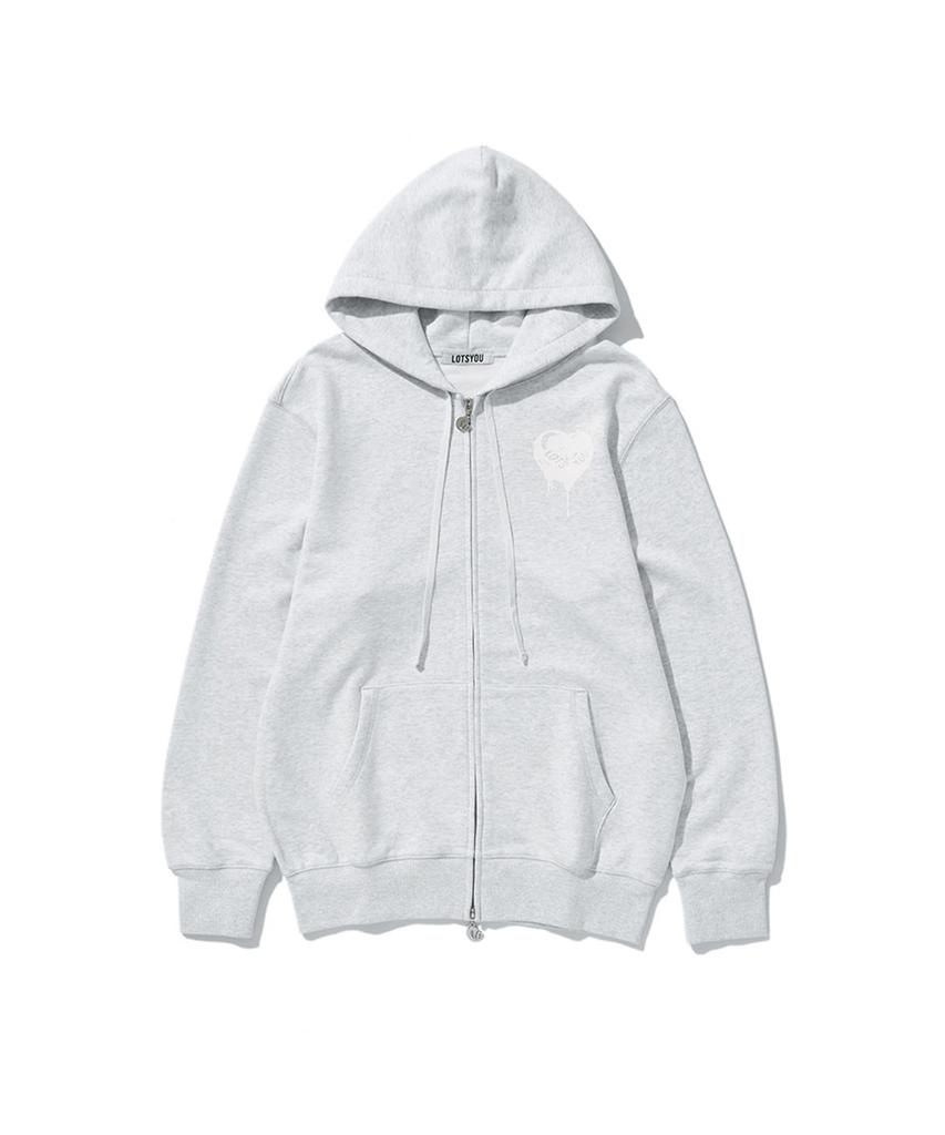 Lotsyou Melting Heart Candy Zip-Up Hoodie Light Gray