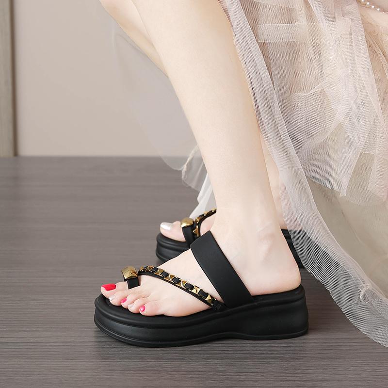 Fashion CRLAYDK Fashion Sandals for Women Slip On PU Leather Flip Flop Slides Ladies Casual Walking Summer Platform Beach Slippers