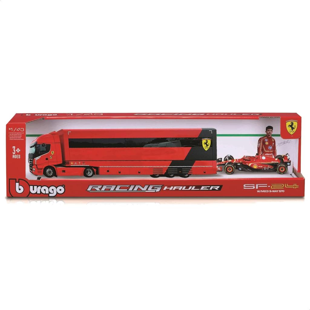 Bburago 1/43 Scale Iveco S-Way Ferrari Custom / 2024 Ferrari #16 Charles Leclerc (without Helmet) / Diecast Model Car, Finished Model, 18-36867