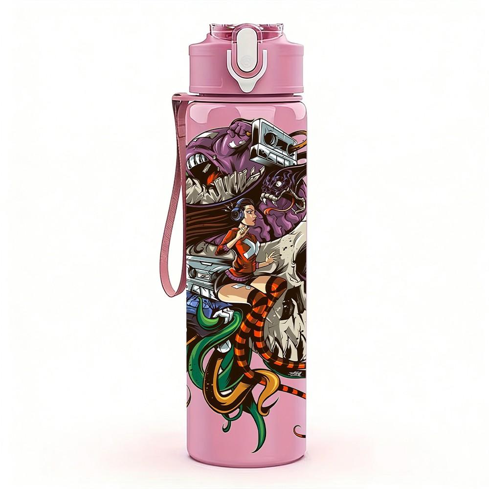 1PC Dense Abstract Plant Creature 750ml Color Plastic Sports Water Bottle Leakproof Flip Straw Lid Suitable for Sports Office Home Use