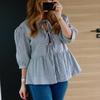 Women  Puff Short Sleeve Peplum Shirts Tie Front Ruffle Hem Babydoll Blouse Tops Teen Girls  Cute Summer Tops
