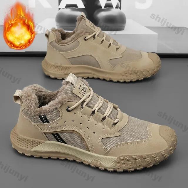 Fashion Men's Sneakers Plush Warm Lightweight Comfortable Non Slip Outdoor Men's Shoes Lace-up Cold Resistant Shoes