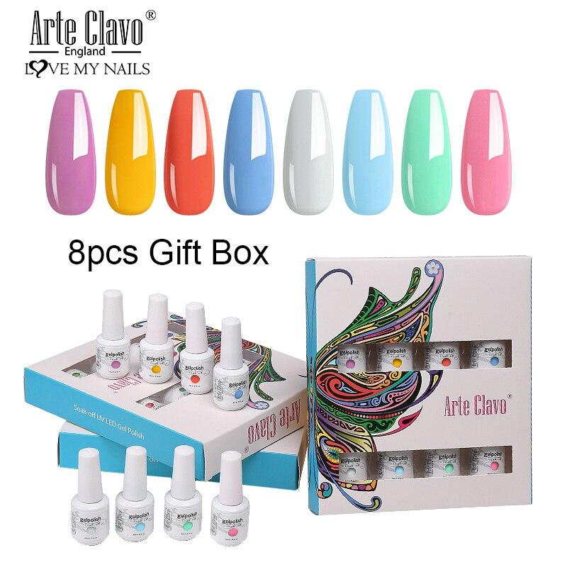 Arte Clavo 8 Bottles/set High Quality Glitter Gel Nail Polish For Manicure T Nail Art Gel Varnish Top Base Coat Lacquer