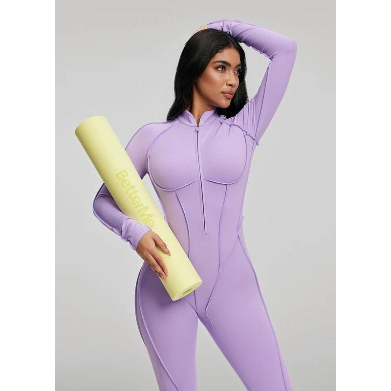 BetterMe Same Style Sexy Silm Jumpsuit Long Sleeves Zipper Tight Jumpsuit One-Piece Fitness Suit with Chest Pad