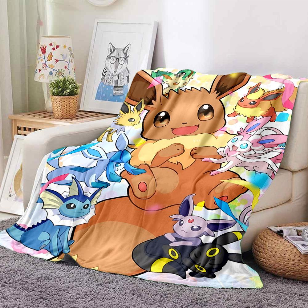 1 szt. Eevee, Koc Pokémon Lekki Koc Flanelowy Koc Rzutowy Na Sofę, Łóżko, Podróż, Kemping, Salon, Biuro, Kanapę