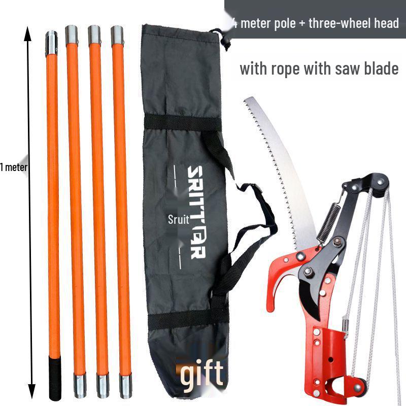 Aluminum Alloy Telescopic Pole and Pruner with High Branch Saw for Tree Pruning.