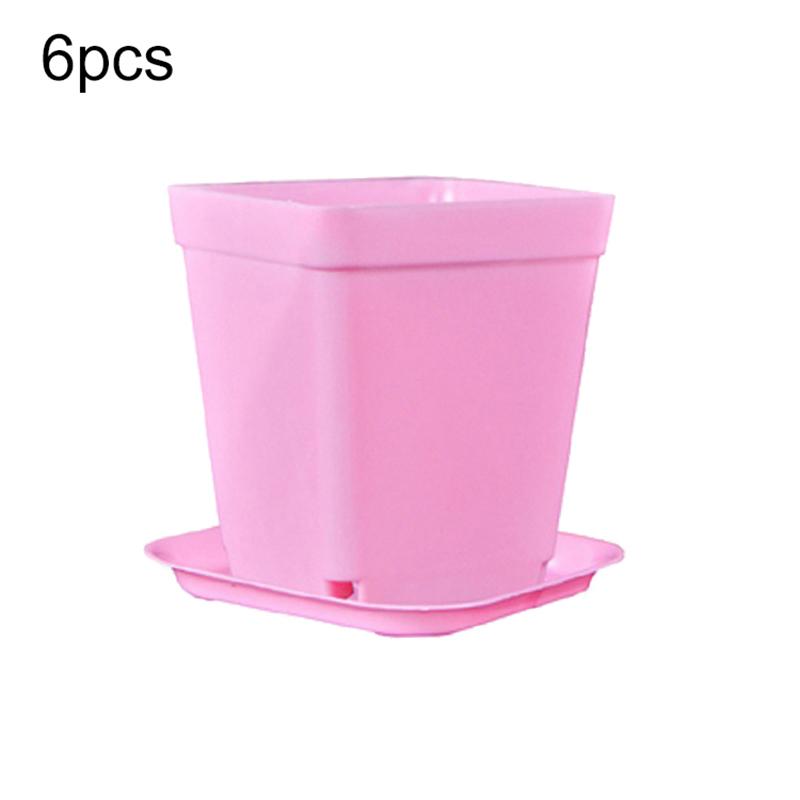 6pcs Plastic Square Flower Pot with Cover 7x7cm Garden Balcony Decoration Office Desktop Flower Pot Plant Growing Container TMZ
